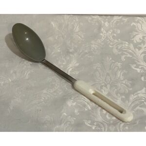 Vtg Bonny USA nylon plastic solid serving spoon‎ olive colored bowl white handle